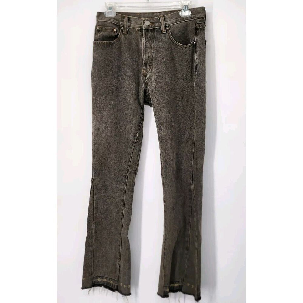 MNML Stone Wash Gray Distressed Raw Hem Slim‎ Fit Jeans Men's Size 28x31 EUC